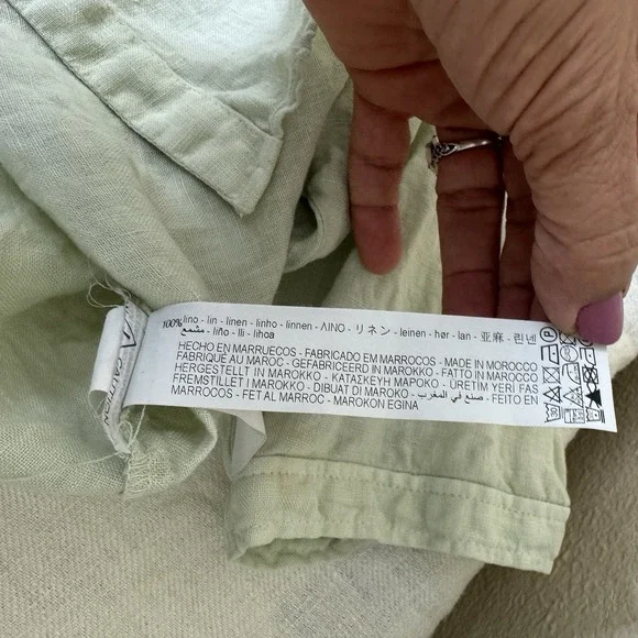 ZARA Womens 100% Linen Top Cropped Button Up Size L  Pockets Lagenlook Slouchy - Picture 5 of 9